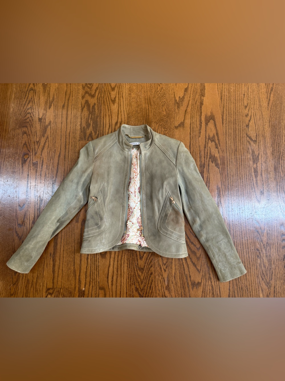 Vintage Andrew Marc Olive-Green Leather Zip Jacket
